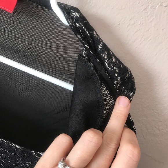 AKIRA Long Sleeve Black Gold Silver Lace Floral Short Bodycon Dress Holiday - Picture 7 of 11